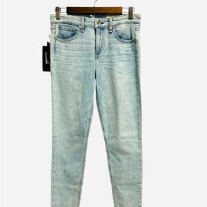 Rag & Bone Cate Mid Rise Ankle Skinny Jeans in JADE Wash Raw Hem Size 26 NWT
